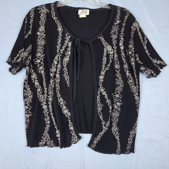 Vtg 90s Y2K Jostar Short Sleeve Cropped Cardigan Slinky Black Sz XL Made in USA - Picture 1 of 10